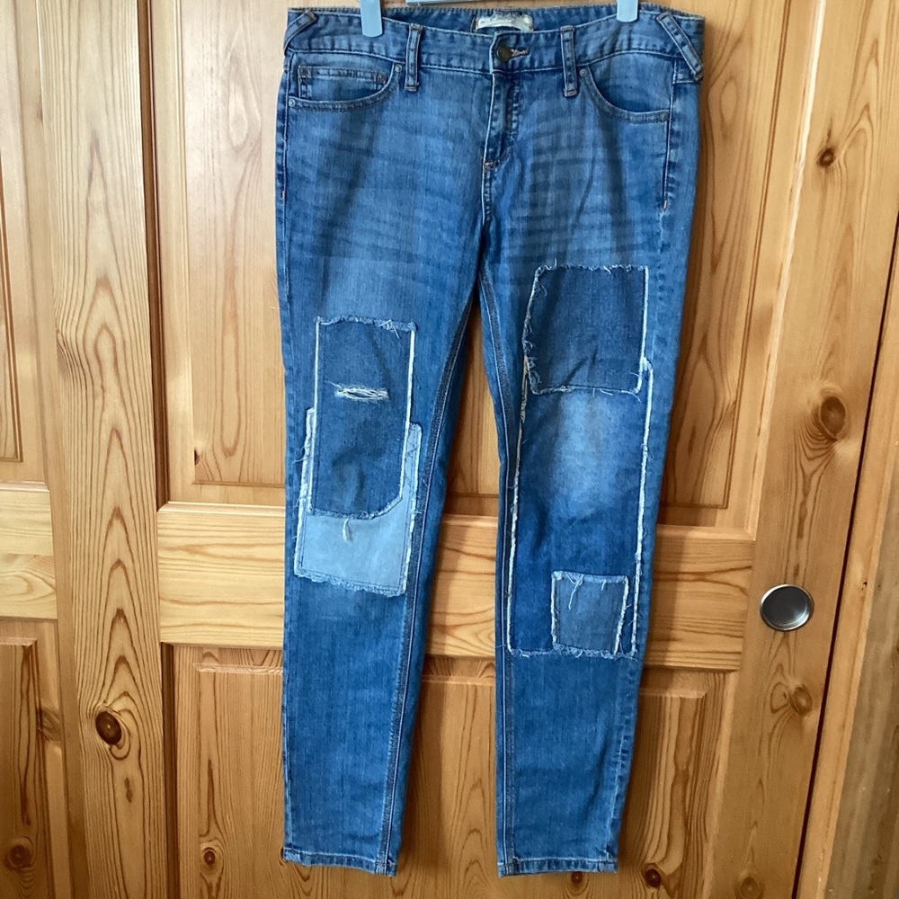 Free People Boho Patchwork Denim Jeans Size 29 Mid Rise Actually 33 x 31 x 9